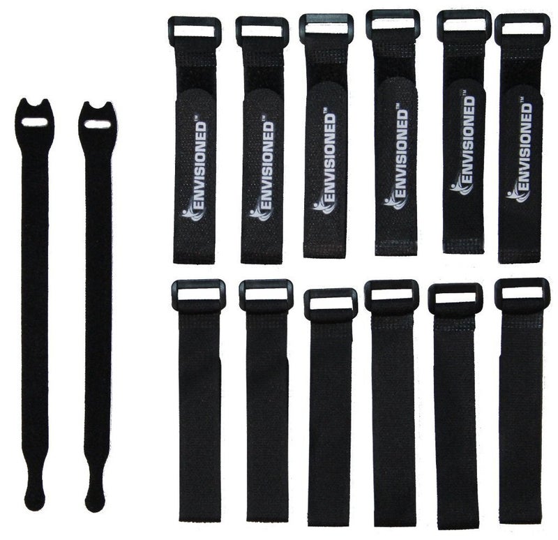 ENVISIONED Reusable Cinch Straps 1" x 12" - 12 Pack, Multipurpose Quality Hook and Loop Securing Straps (Black) - Plus 2 Free Bonus Reusable Cable Ties - Image 5